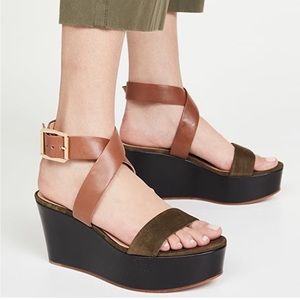 Veronica Beard Hurley Army Suede and brown leather platform sandal size 8